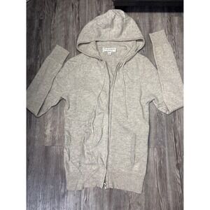 WHITE+WARREN Women's Light Grey Cashmere 100% Zip Up Hoodie Sweater Size Small